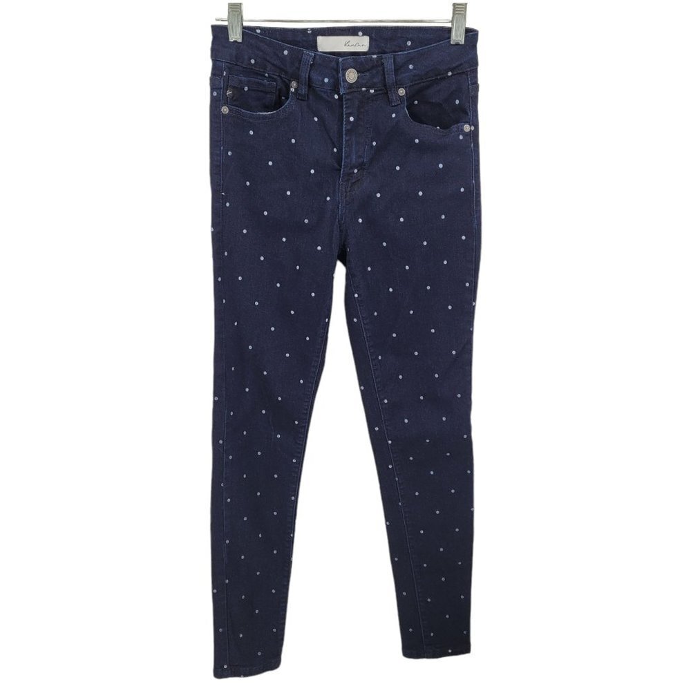 Kancan womens size 26 blue polka dot skinny jeans dark Wash